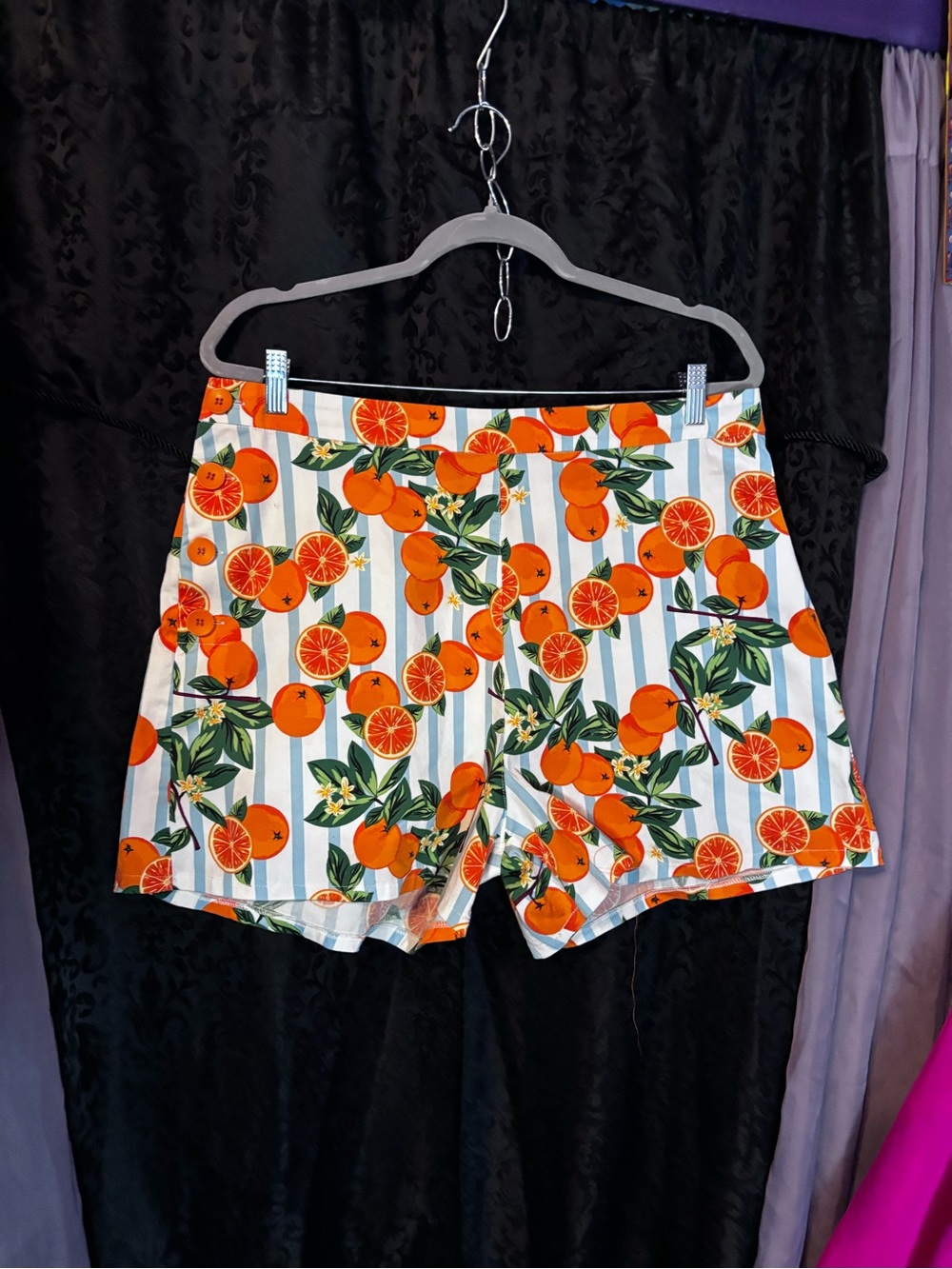 Collectif X ModCloth Women’s High Waist Orange Print Pinup Retro Shorts US 14